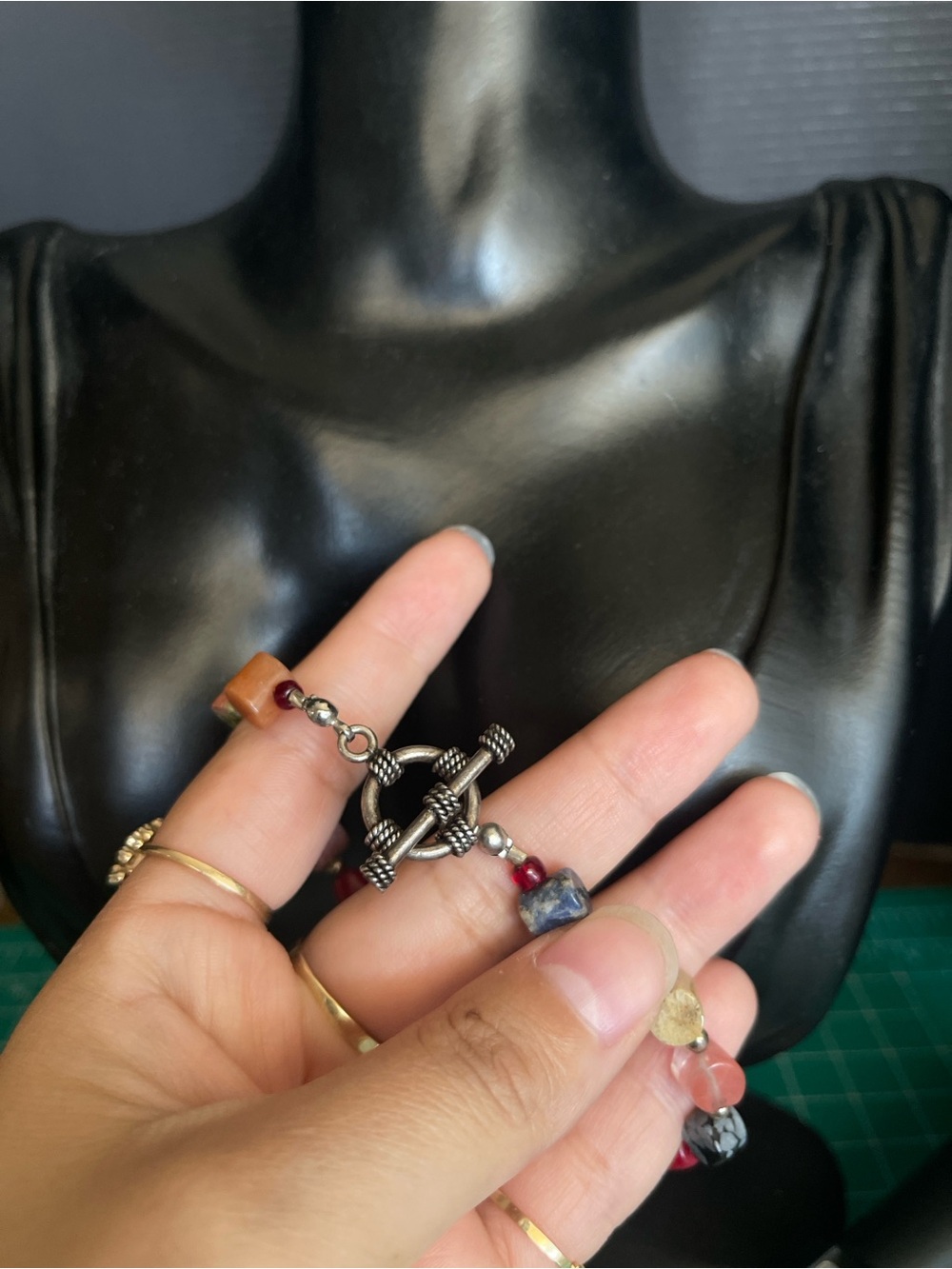 Multi Stone beaded sterling silver toggle bracelet - Picture 7 of 7